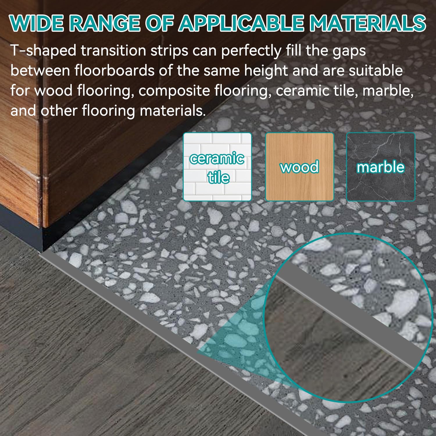 Barre de Seuil en T Transition Sol Auto Baguettes de Finition en T Pour Seuil Ou Jonction Parquet Carrelage C'est Idéal (Gris, 300cm*2cm) - 5