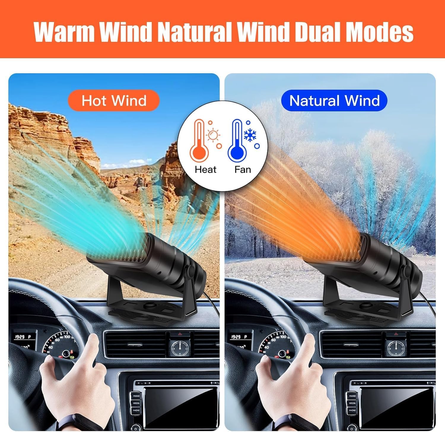 Przenośny podgrzewacz samochodowy 12 V, szybko nagrzewający się i odmrażający, regulowany w zakresie od 90° do 360°, z funkcją oczyszczania powietrza - 3