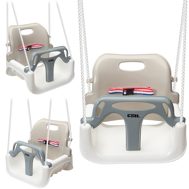 COIL Huśtawka dla dzieci ogrodowa fotel wiszący mocna 3w1 kubełkowa pasy kremowo-biała