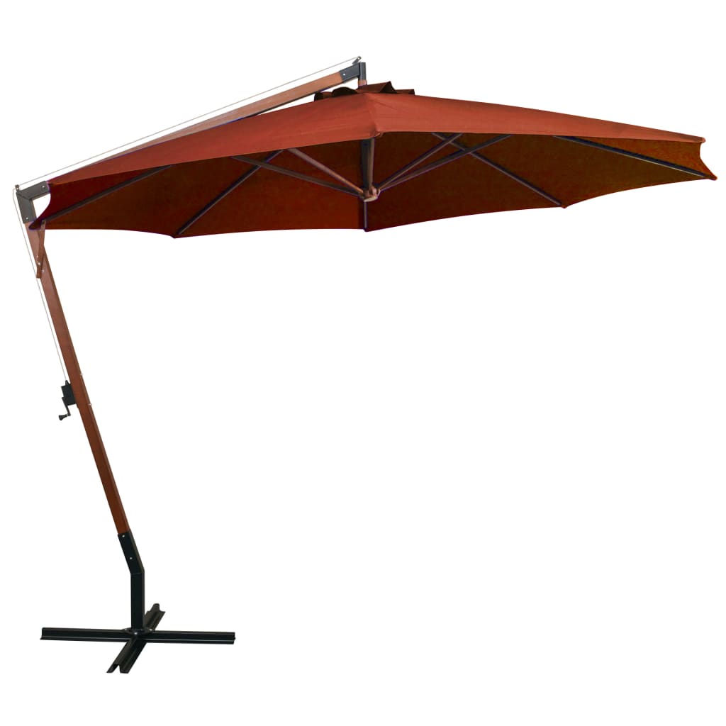 Parasol suspendu avec mât Terre cuite 3,5x2,9 m Bois de sapin - 3