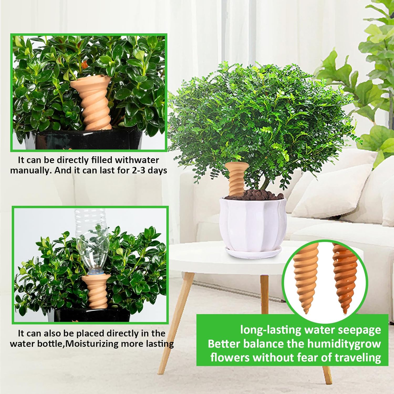 4 Pièces Arrosage Goutte à Goutte Ollas Terre Cuite Arrosage Automatique Plantes Irrigation Goutte a Goutte Bouteille pour Jardin Maison Intérieur Ext - 3