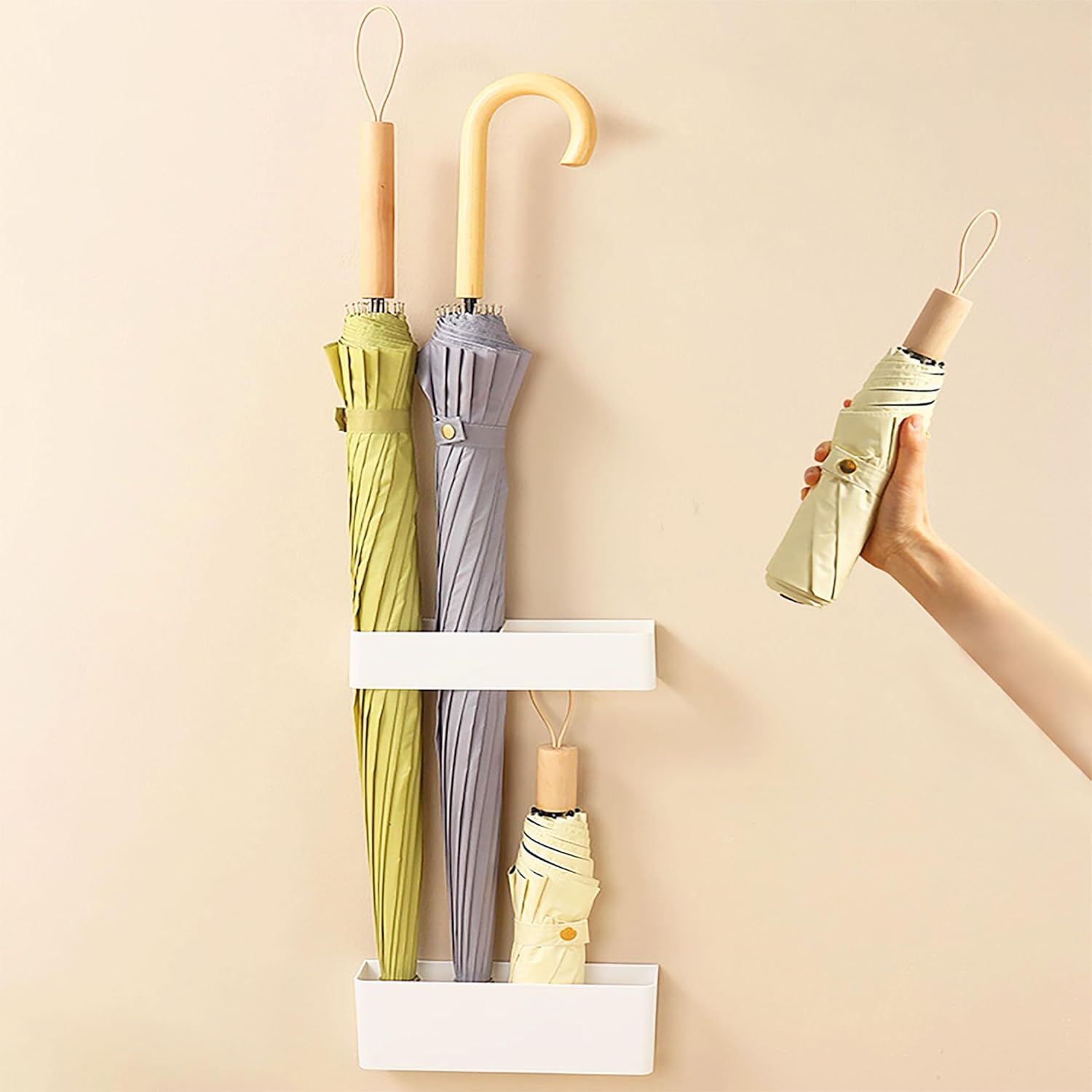 Porte Parapluie à Fixation Murale, Étagère de Parapluie Porteparapluies Avec Réceptacle D’eau Amovible Organisateur D'économie D'espace Support de Par - 3