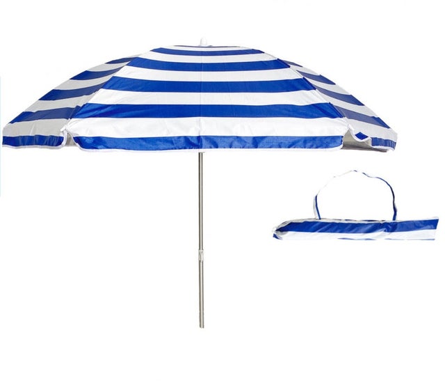 Sombrilla playa de Aluminio grande 240cm Sombrilla Plegable Antiviento Raya Blanco
