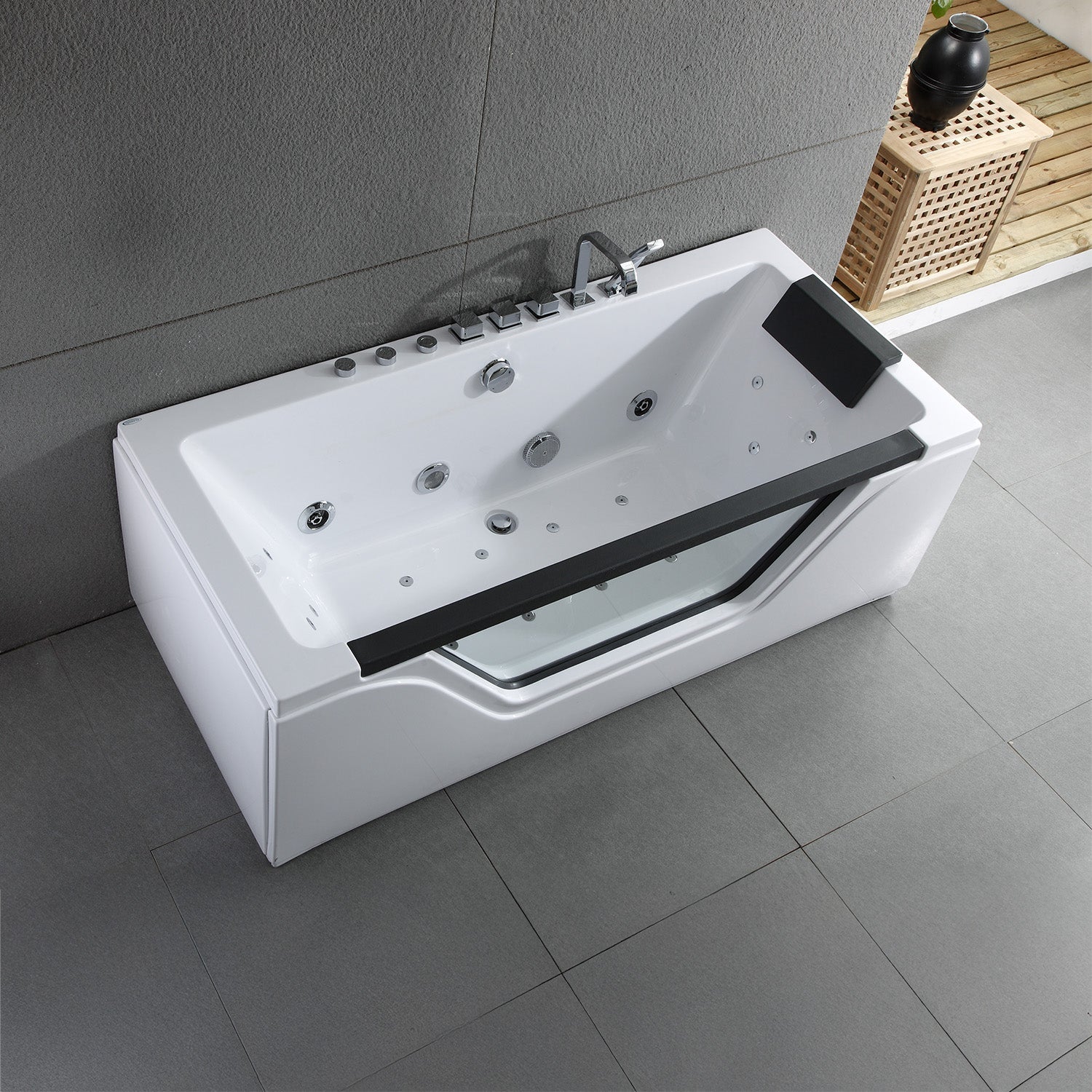 Baignoire Balnéo Rectangulaire Avec Hublot Tahiti Jets 170 X78 X60 Cm, By Spalina - 9