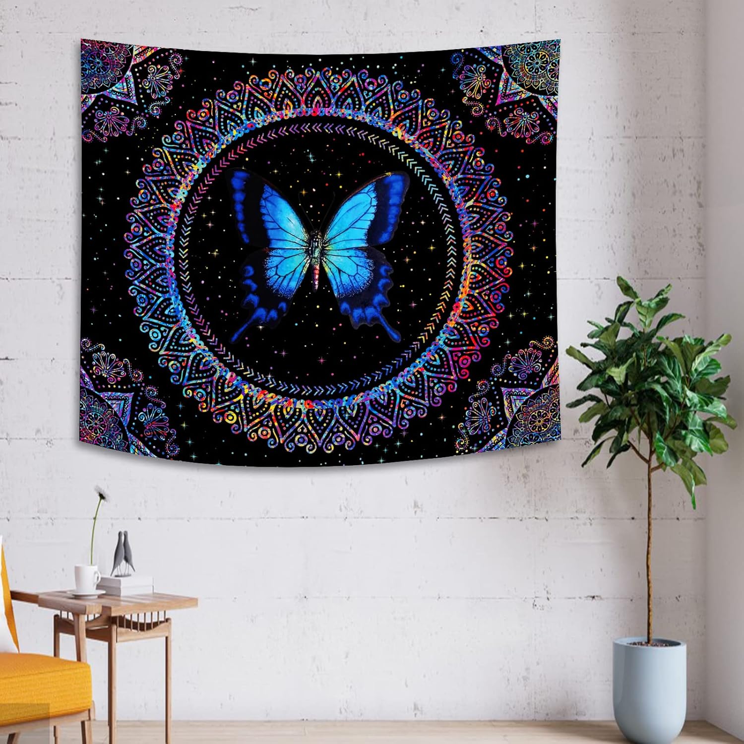 Gobelin z motylami do sypialni, gobelin w stylu boho, gobelin ścienny do salonu i sypialni (długość 130 cm, szerokość 150 cm)
