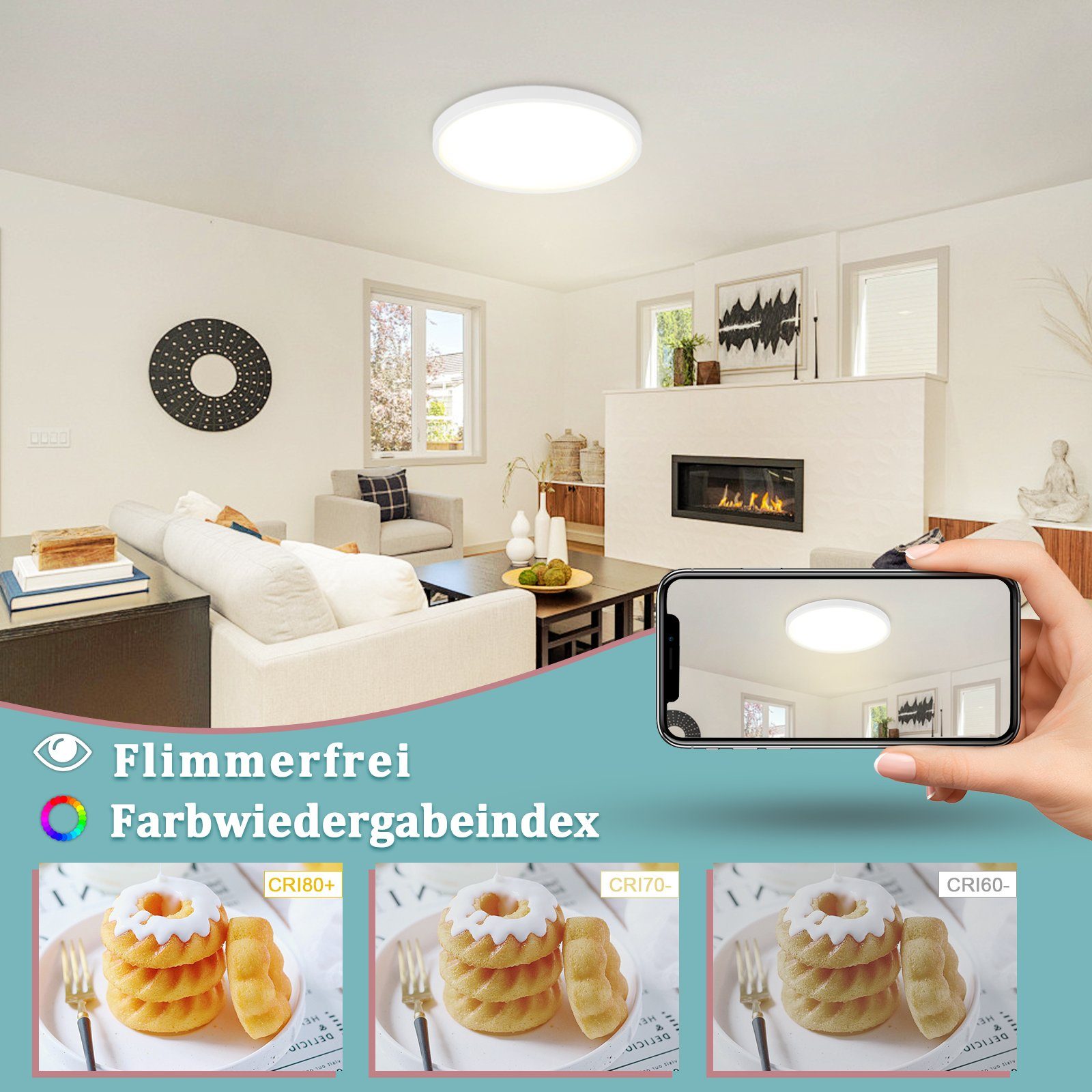 NETTLIFE Lámpara de Techo LED 24W 4000K 30cm Dormitorio Diámetro Plano Lámpara Redonda Blanca para Cocina Baño Pasillo - 5