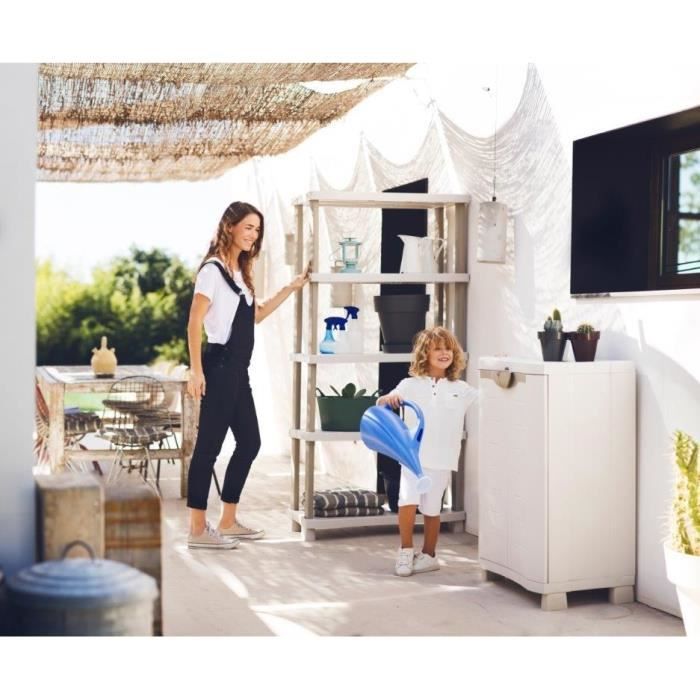 Armoire basse de rangement en résine PLASTIKEN - 2 portes et 2 étagères