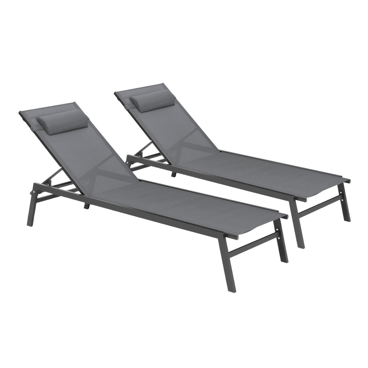 Lot de 2 transats de jardin inclinables en aluminium SINTRA gris anthracite et noir - 2