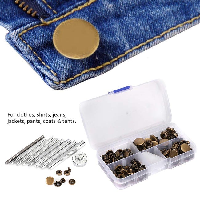 Kit 100 Boutons Pression Métal 12,5 Mm – 10 Couleurs + 4 Outils – Pour Vêtements, Cuir, Jeans, Sacs, Bracelets