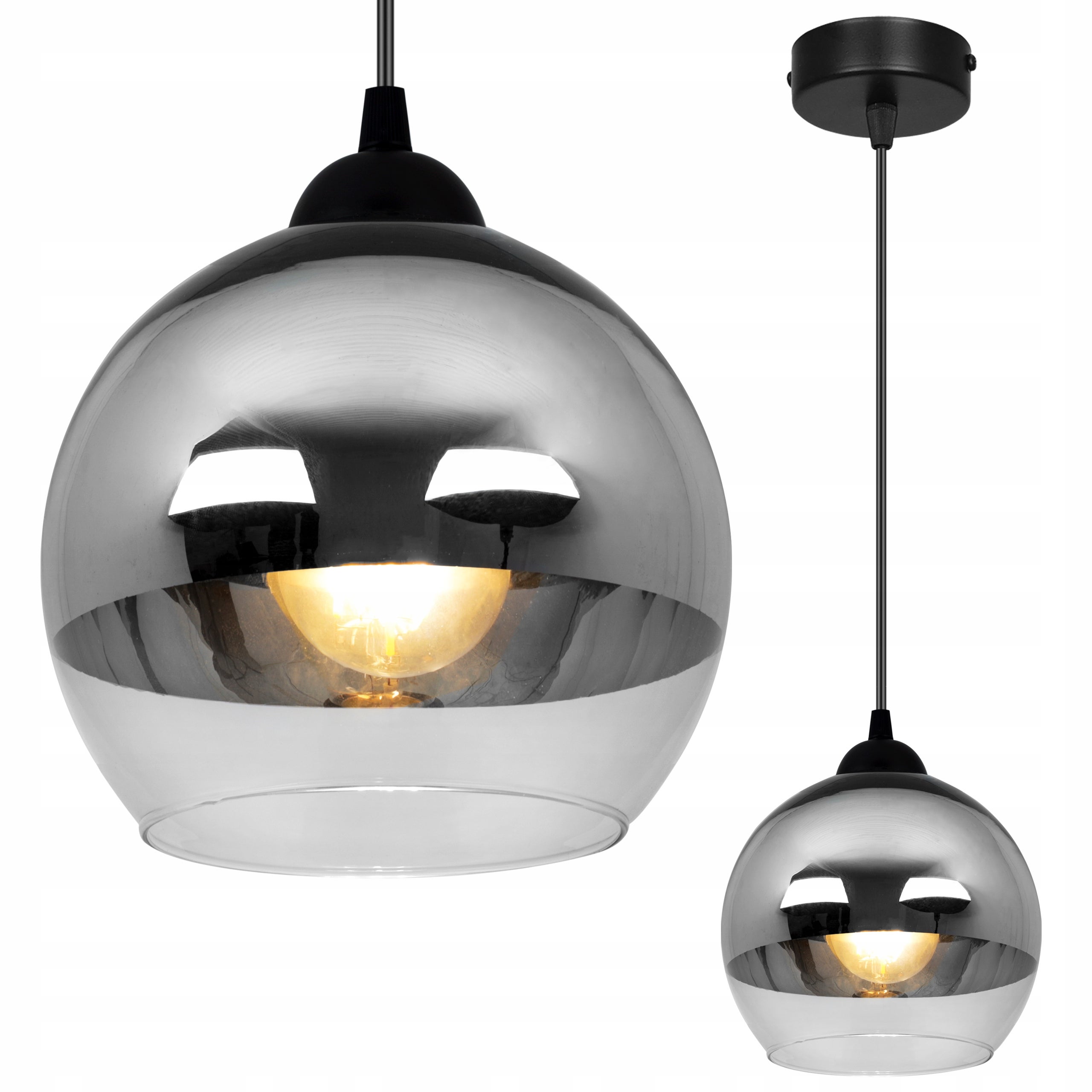 Lampa sufitowa wisząca Bergen classy 1xE27 abażur kulisty srebrny Light Home LH