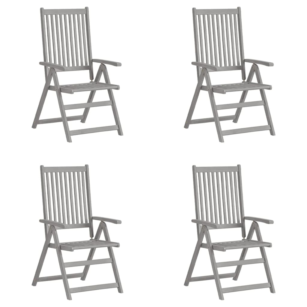 Chaises inclinables de jardin 4 pcs Gris Bois solide d'acacia - 2