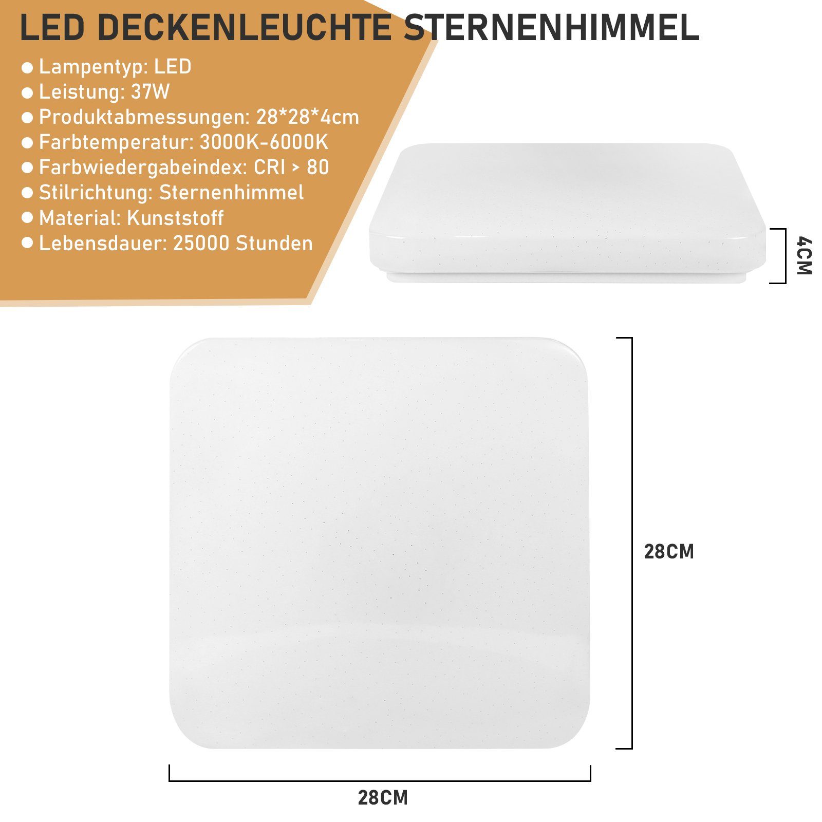 NETTLIFE Plafoniera LED Cielo Stellato Lampada per con Telecomando 37 W Lampada per Cameretta per Bambini Lampada Quadrata 28 cm per Corridoio - 8
