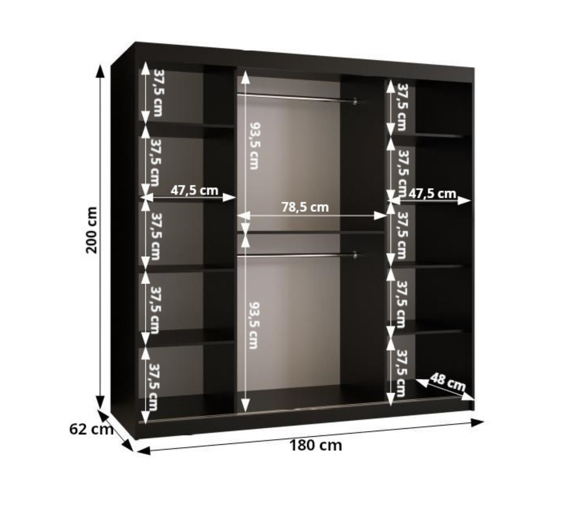 Szafa przesuwna garderoba RAMIRO 2 180 x 62 x 200 cm Biały - Abiks Meble - 4