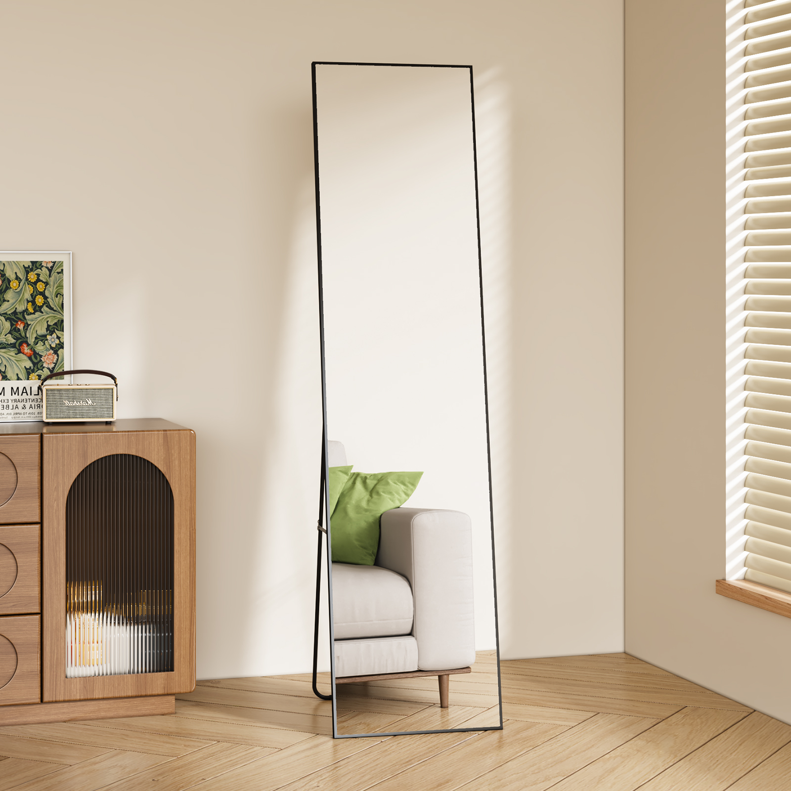 Espejo de cuerpo entero 160 × 40 cm – Espejo de pie y colgante con marco de aluminio negro, estilo moderno, para dormitorio, salón y pasillo - 2
