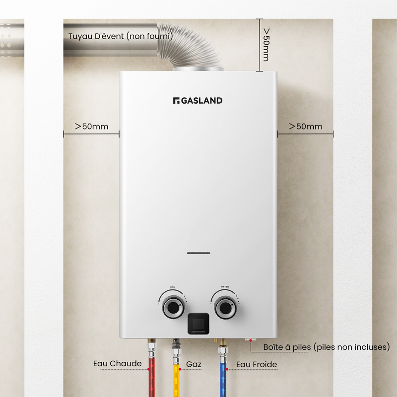 GASLAND BG300 11L Chauffe-eau instantanés intérieurs blanc, Chauffe-eau à gaz GPL 30/37mbar avec affichage LED - 5