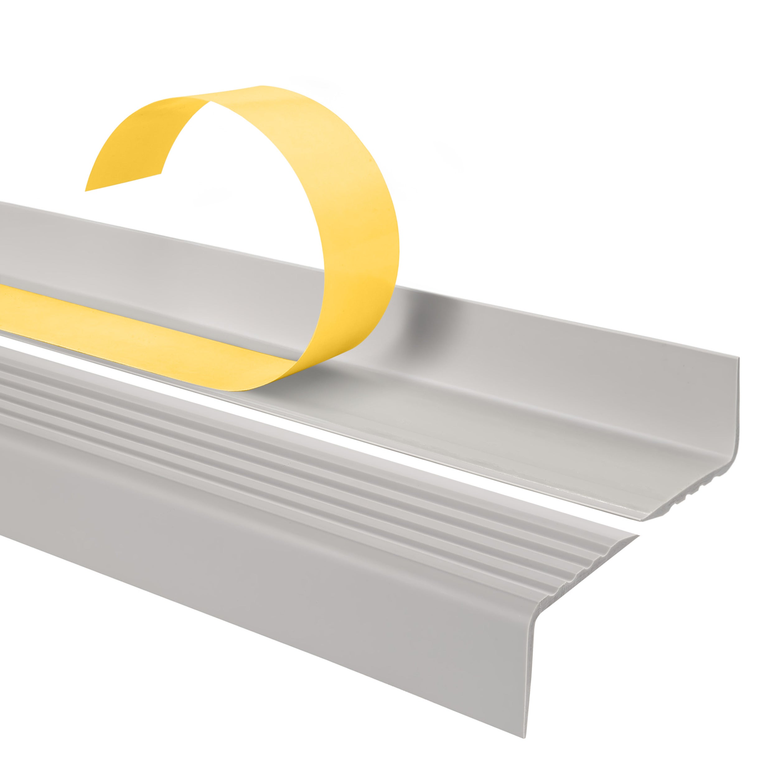 Samoprzylepny profil schodowy 40x25 mm PVC na krawędzie stopni z ryflowaniem - 130 cm, jasnoszary