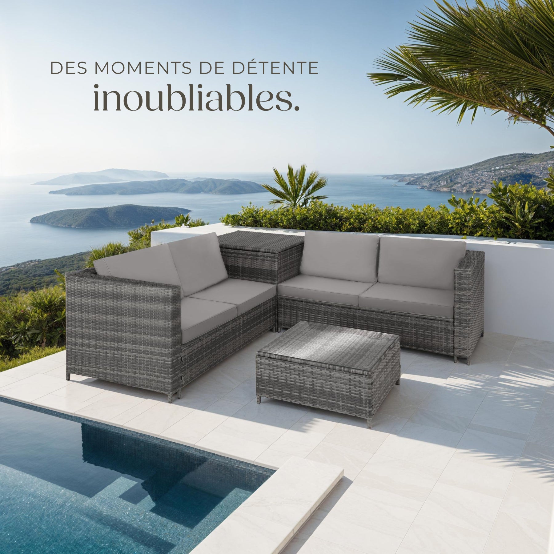 Salon bas de jardin en Acier Gris 4 personnes - 8