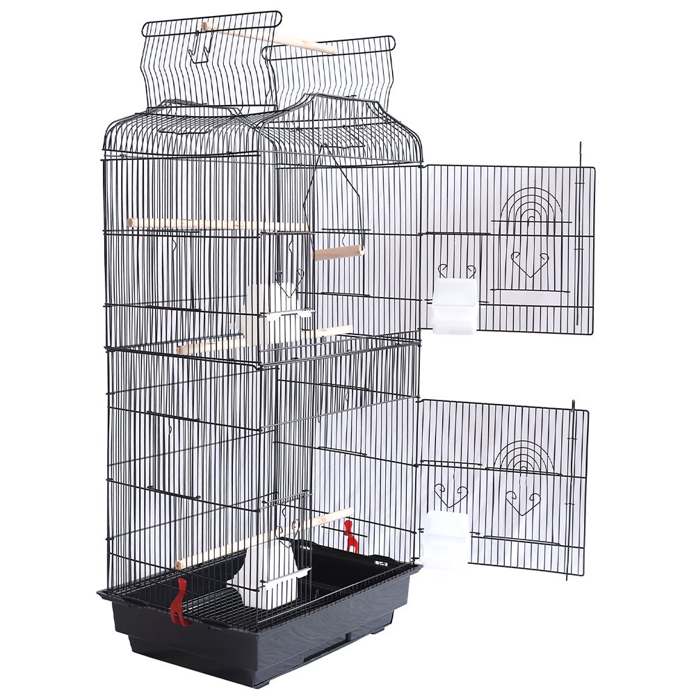 Gabbia Voliera per Uccelli Nera per Pappagalli Inseparabili con Tetto Apribile - 5