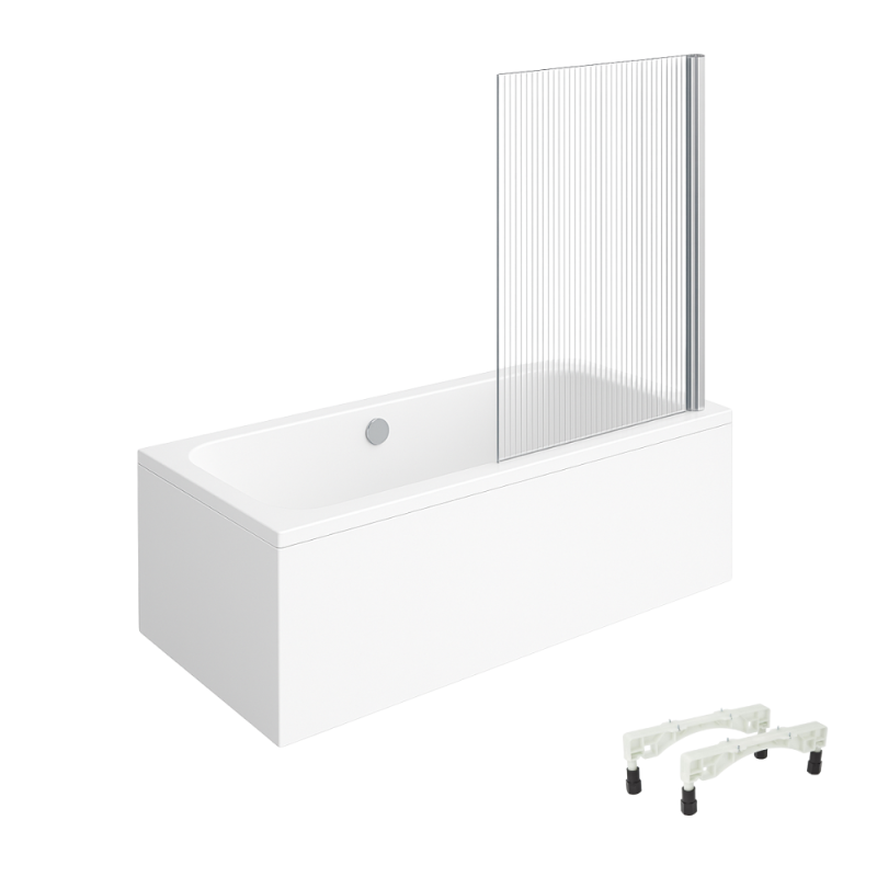 Bañera recta villeroy & boch architectura con patas acrílica 170 x 80 cm + mampara de bañera derecha aurys raywall cromada