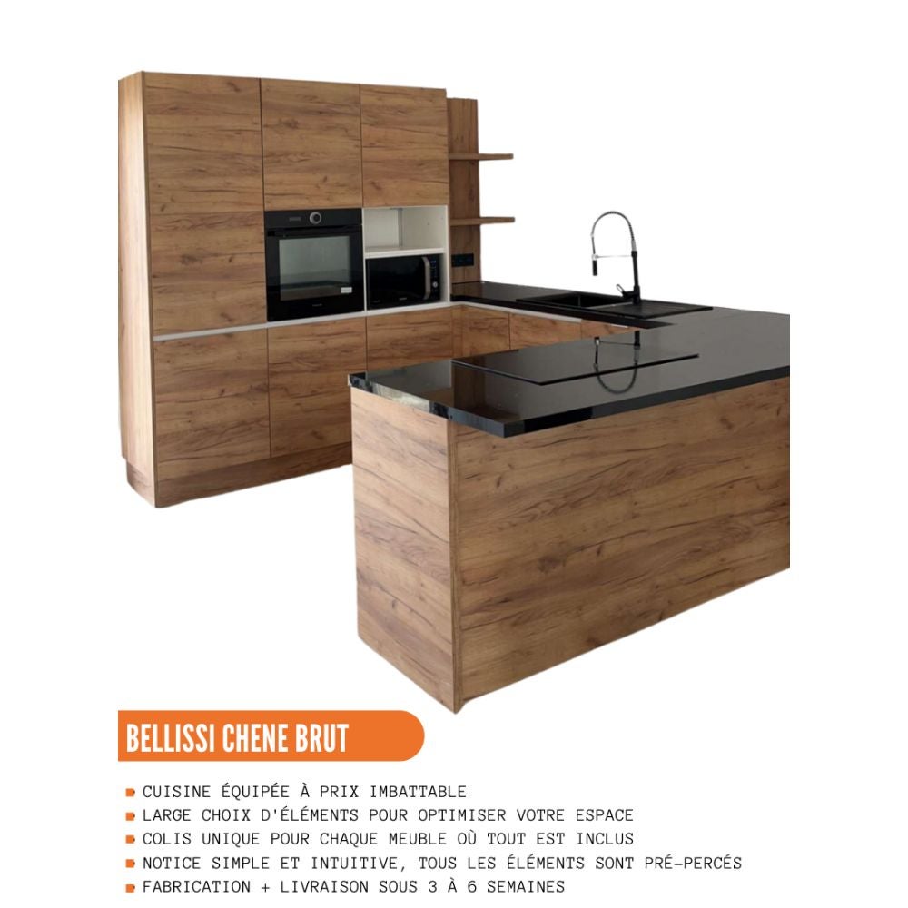Cuisineandcie - Colonne de cuisine pour micro-onde et four encastrable Bellissi Chene 2 portes L 60 cm - 4