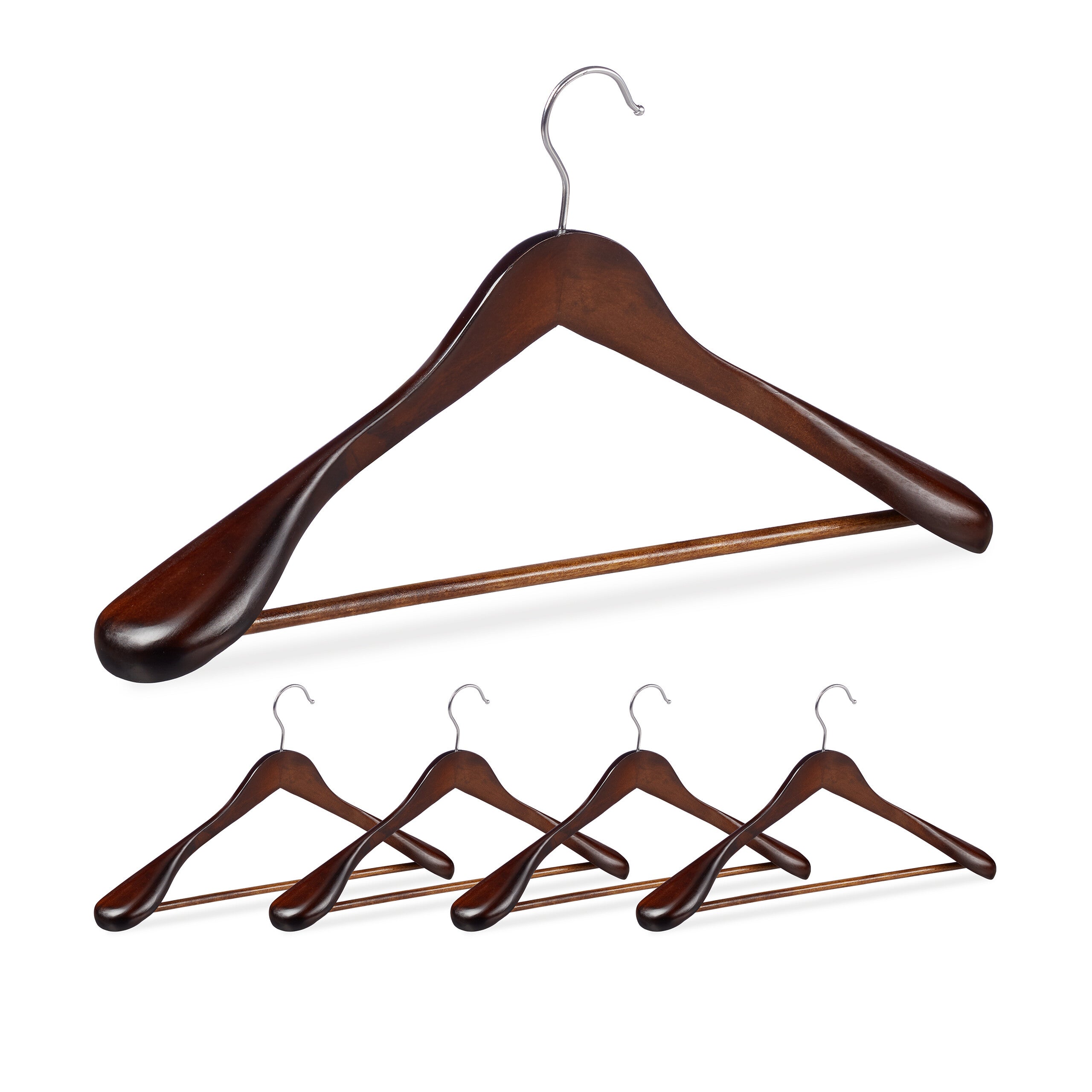 Set 20 Grucce Legno Naturale Relaxdays | Spalle Larghe Con Asta Pantaloni E Gancio Girevole - Foto 8