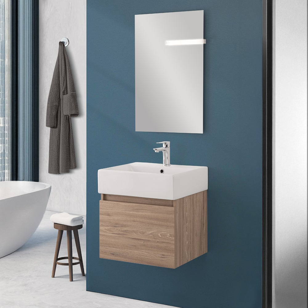 Mobiletto bagno sospeso 50 cm salvaspazio rovere 1 anta Kira - 4