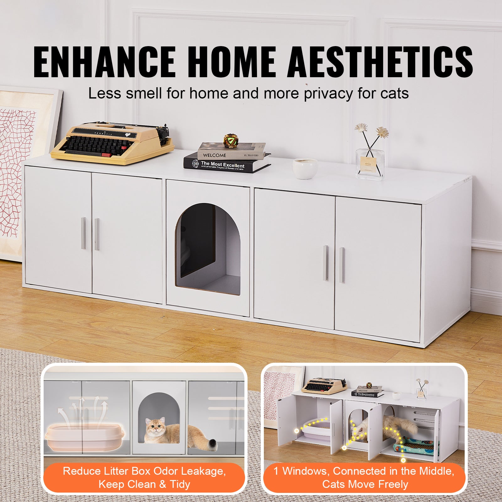 Bac à litière pour 2 chats,SucceBuy armoire pour chambre double,s'adapte à la plupart des bacs à litière,57,9