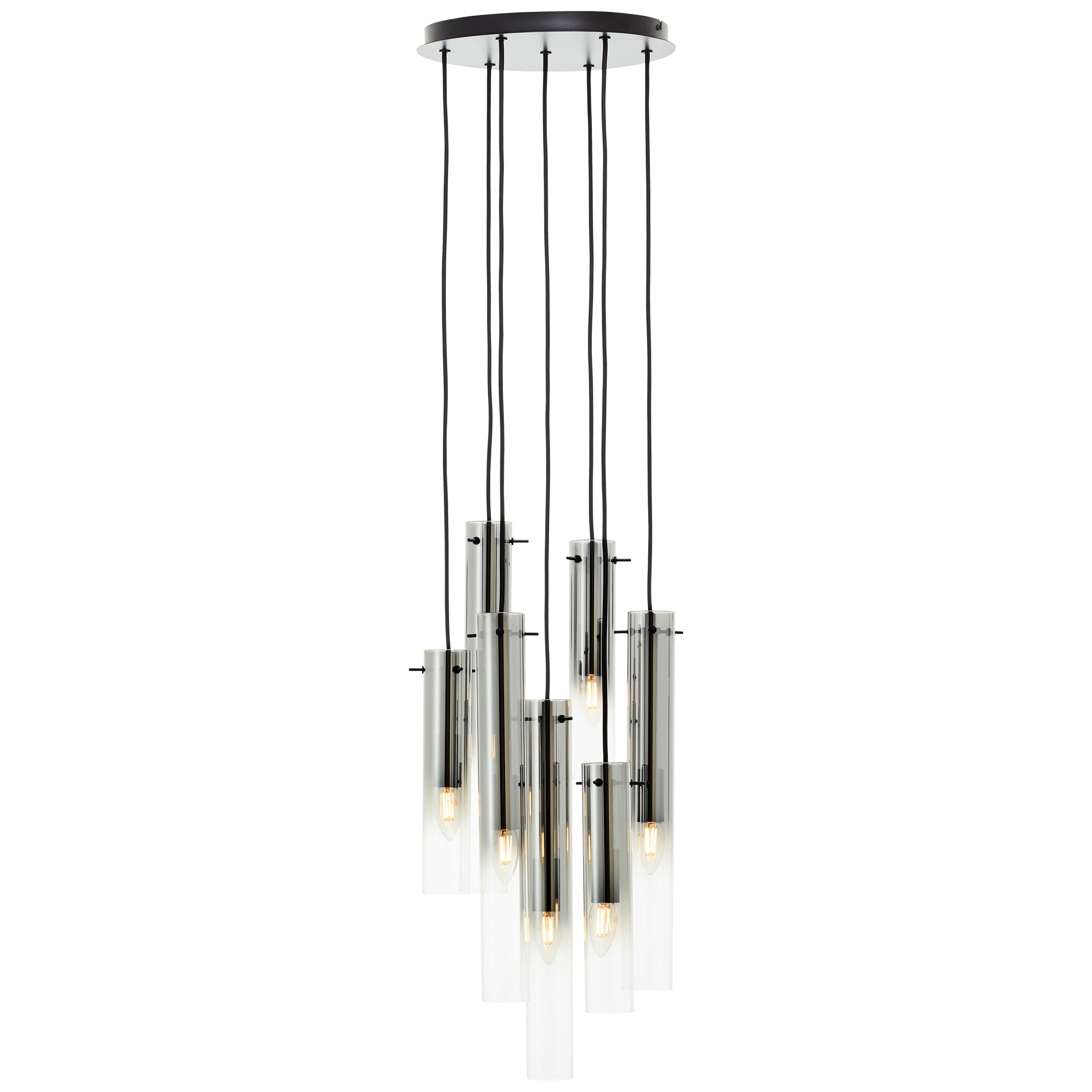 Brilliant Lampa wisząca Glasini 7 żarówek czarny mat/dymione szkło/czarny metal 7x C35, E14, 25 W