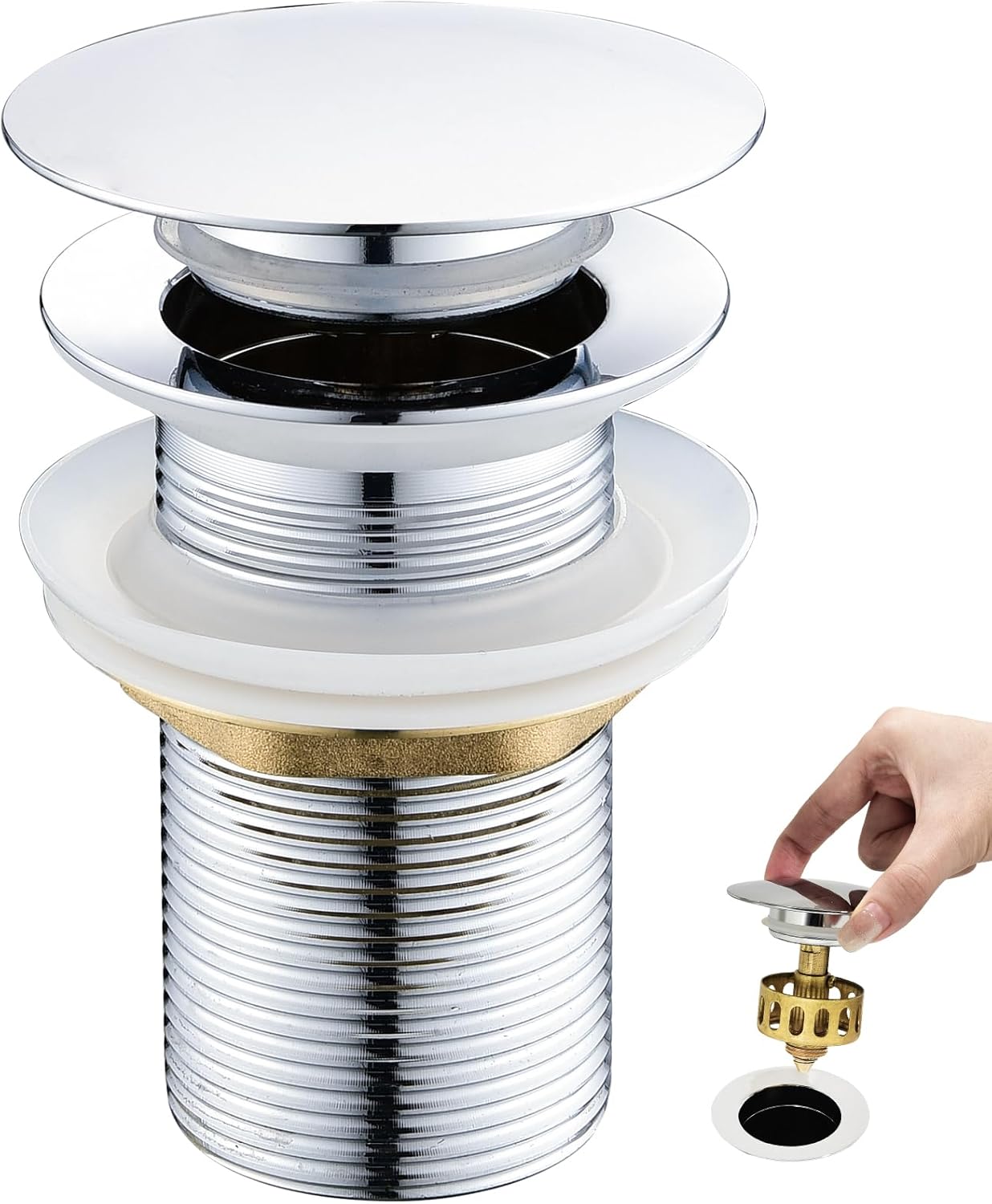 Scarico Lavabo Ibergrif Con Troppopieno - Ceramica Bianca, Piletta Automatica, Per Lavandino Bagno - Foto 10