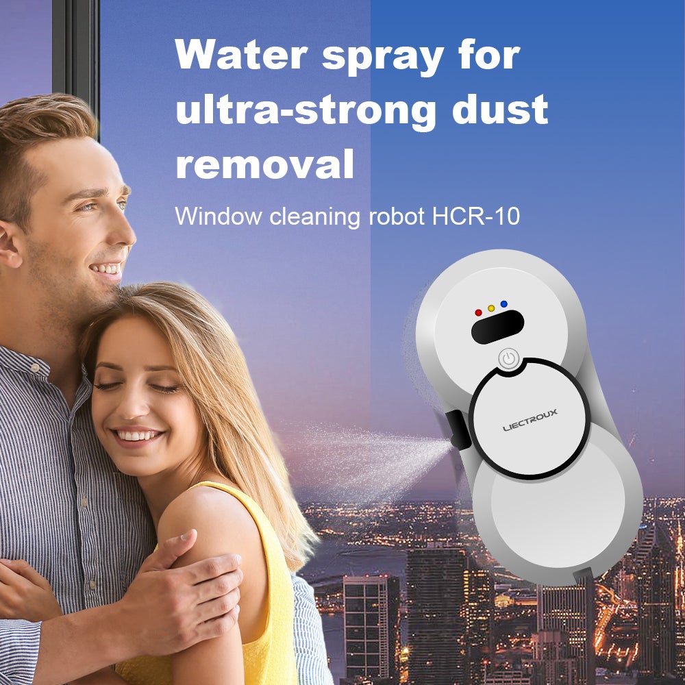 LIECTROUX HCR-10 Negro – Robot Limpiacristales Inteligente Autónomo, 2800 Pa, Depósito 30 ml, Limpieza Automática + 10 Paños Incluidos – Blanco - 2