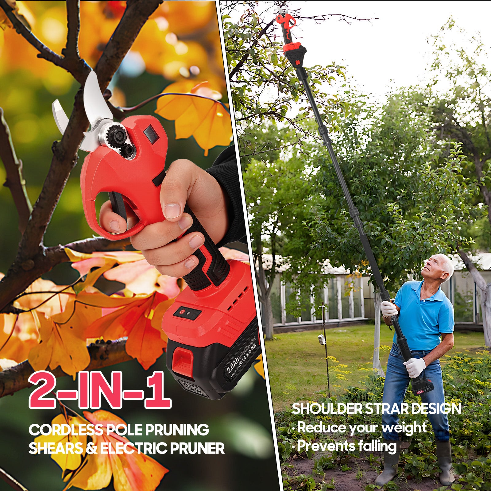 Sécateur Électrique Sans Brosse 21V 300W, 3 Modes, Batterie 2x2Ah, Tête 180° & Perche Télescopique - 5