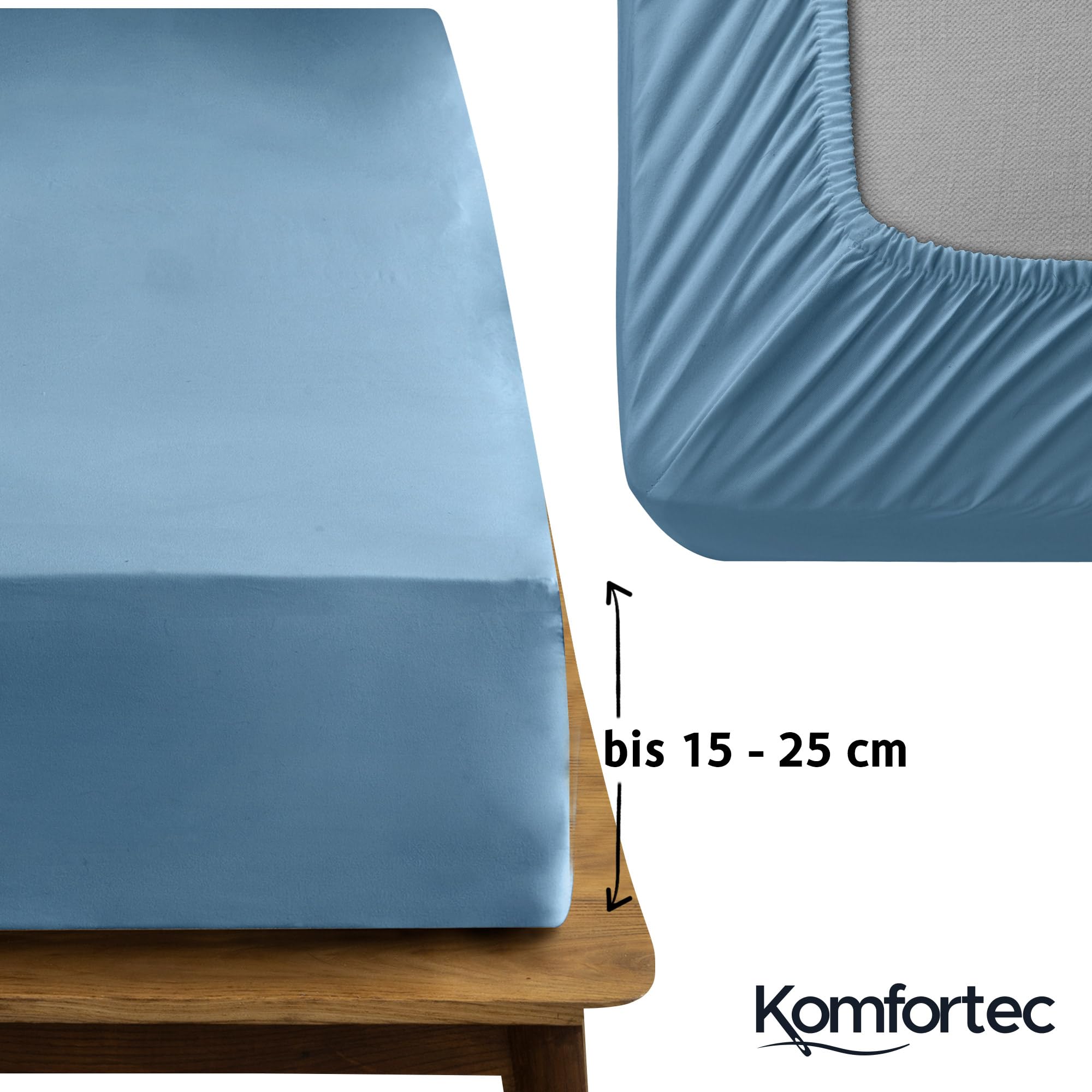 Komfortec Lenzuolo con angoli elasticizzati, 140 x 200 cm, 100% cotone, azzurro - 4