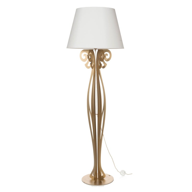 Lampa stojąca Circeo 60x180 cm, złota konstrukcja z żelaza, klosz w kolorze kości słoniowej, design vintage, made in Italy