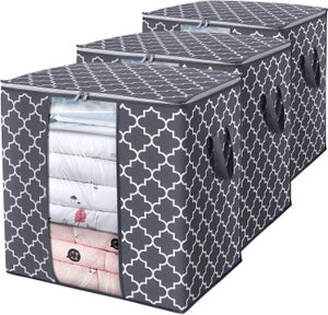 Borsa portaoggetti da 100 l, con coperchio, manici rinforzati, scatole di cartone pieghevoli, armadio sotto il letto, biancheria da letto, coperta