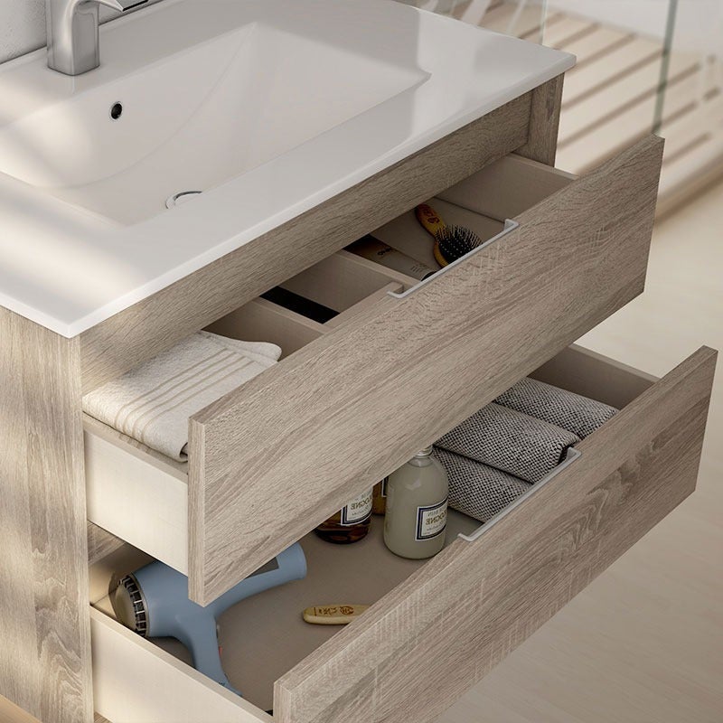 Meuble de salle de bain 80cm simple vasque - 3 tiroirs - sans miroir - TIRIS 3C - cambrian (chêne) - 3