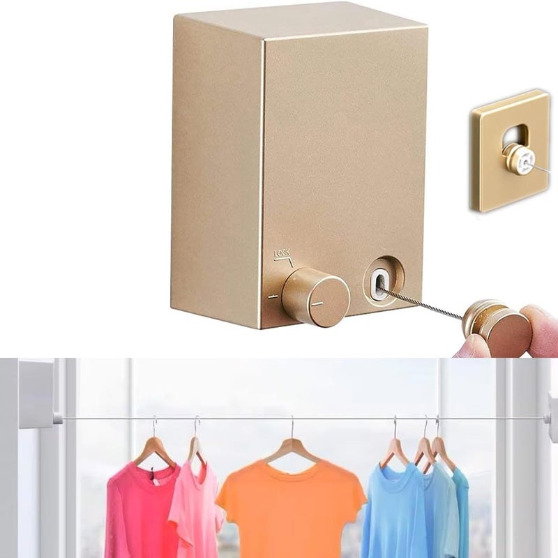 Rozsuwana linka do suszenia ubrań, przenośna linka do suszenia ubrań, obudowa ABS + aluminium, odpowiednia na balkon, długość 4,2 metra, kolor złoty