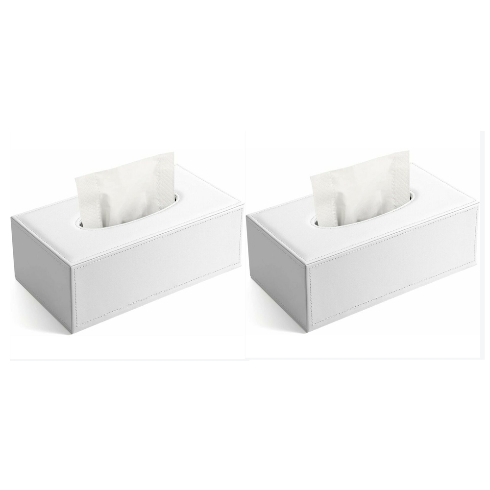 Skórzane pudełka na chusteczki samochodowe (2 sztuki), odporne na wodę i zabrudzenia, w kolorze białym, idealne do domu i hotelu.