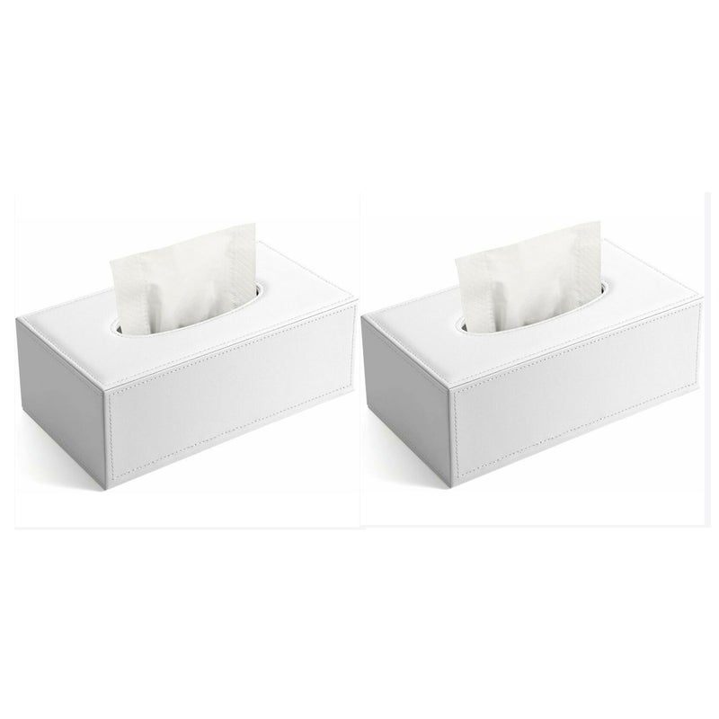 Skórzane pudełka na chusteczki samochodowe (2 sztuki), odporne na wodę i zabrudzenia, w kolorze białym, idealne do domu i hotelu.