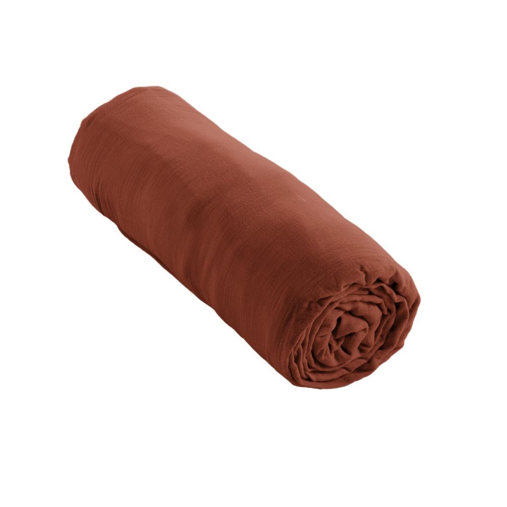 Drap housse 160x200 cm en Gaze de coton Terracotta - 3