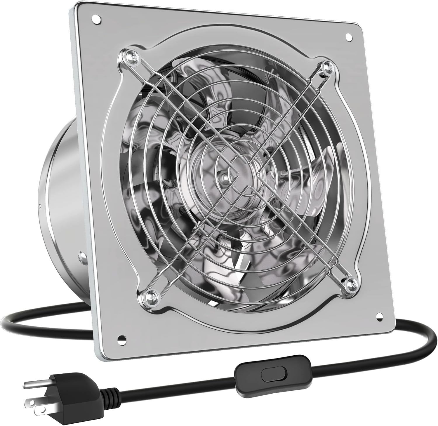 Ventilador extractor de acero inoxidable de 8 pulgadas con cable de alimentación de 1,8 m, adecuado para cocinas, tiendas, gallineros,plata