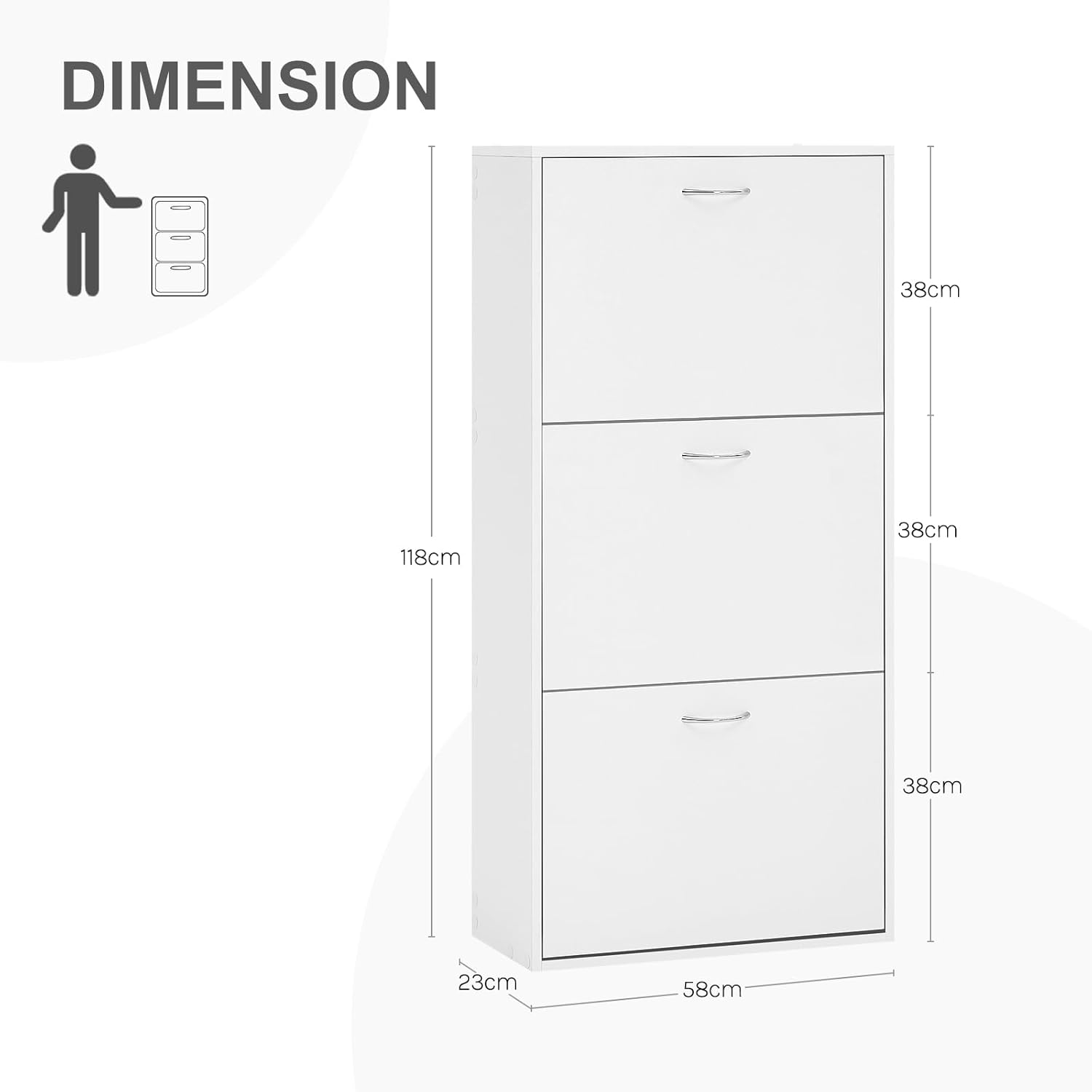 Meuble à Chaussures WOLTU, pour 14-18 Paires, 58x23x118cm, Armoire à Chaussures Étroite avec 3 Abattants, en Bois d'Ingénierie, Blanc - 4