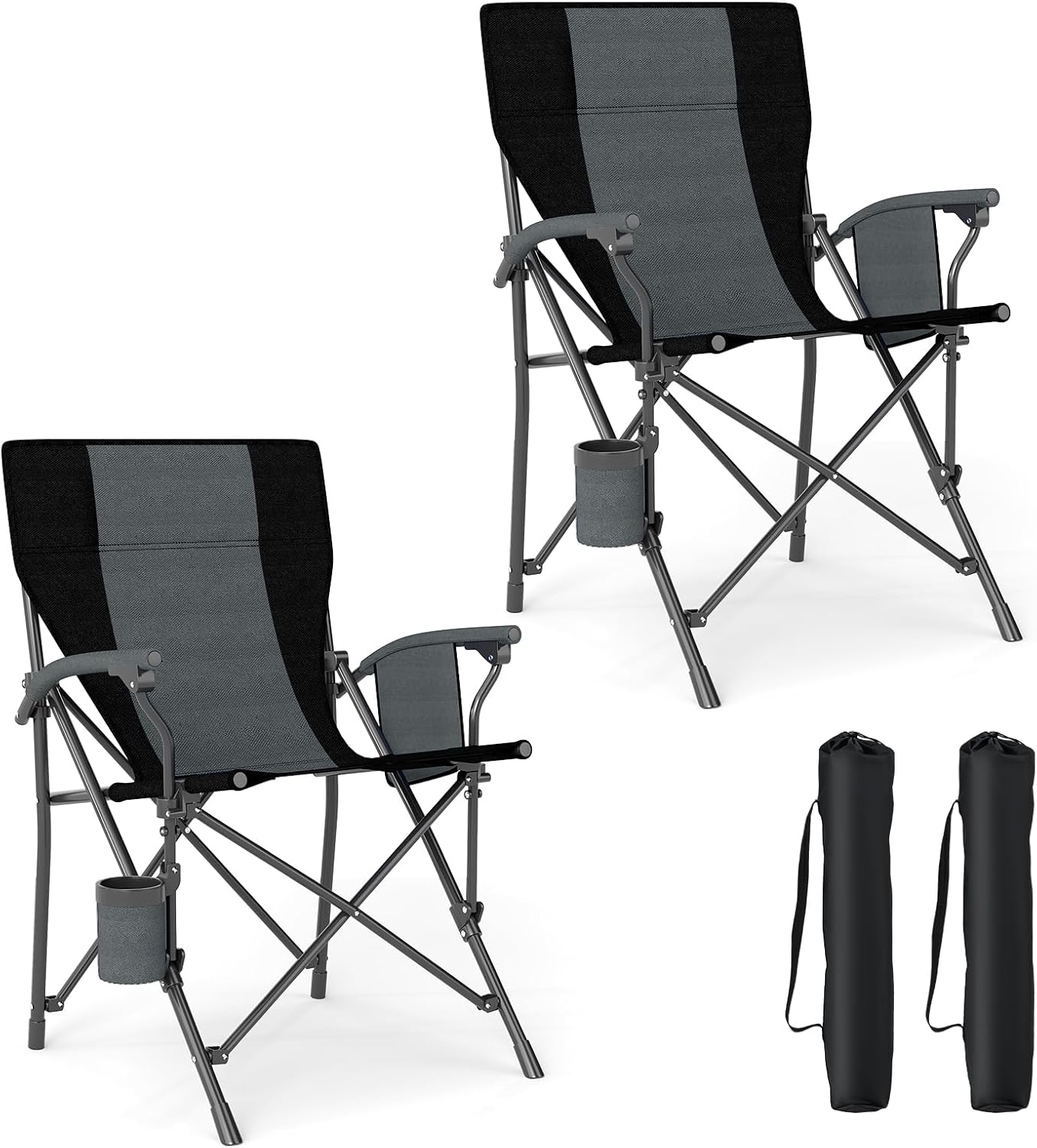 Zestaw 2 Składanych Krzeseł Kempingowych, Przenośnych Krzeseł Ogrodowych, Torba Transportowa, Fotel Plażowy z Tkaniny Oxford, Nośność 160 kg