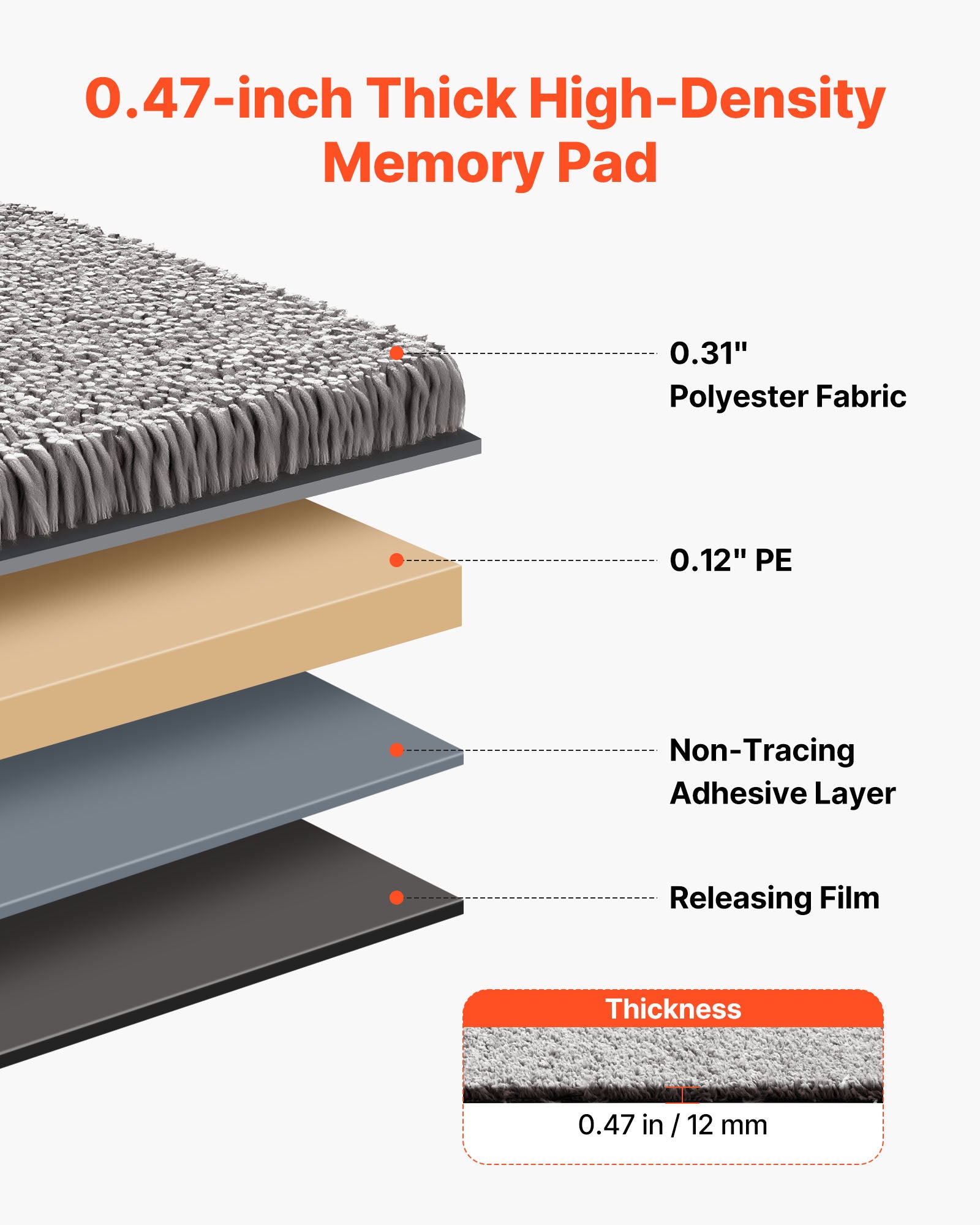 Losetas de moqueta autoadhesivas cuadradas VEVOR 45,7 x 45,7 cm, 10 unidades, para salón y dormitorio, cobertura sin costuras, 2 m², 12 mm de grosor - 3