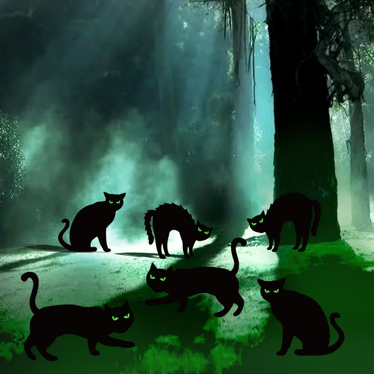 6 Decorazioni Da Giardino Gatto Nero Per Halloween - Sagome In Plastica Con Picchetti E Occhi Luminescenti - Spaventose Per Esterno, Prato, Cortile