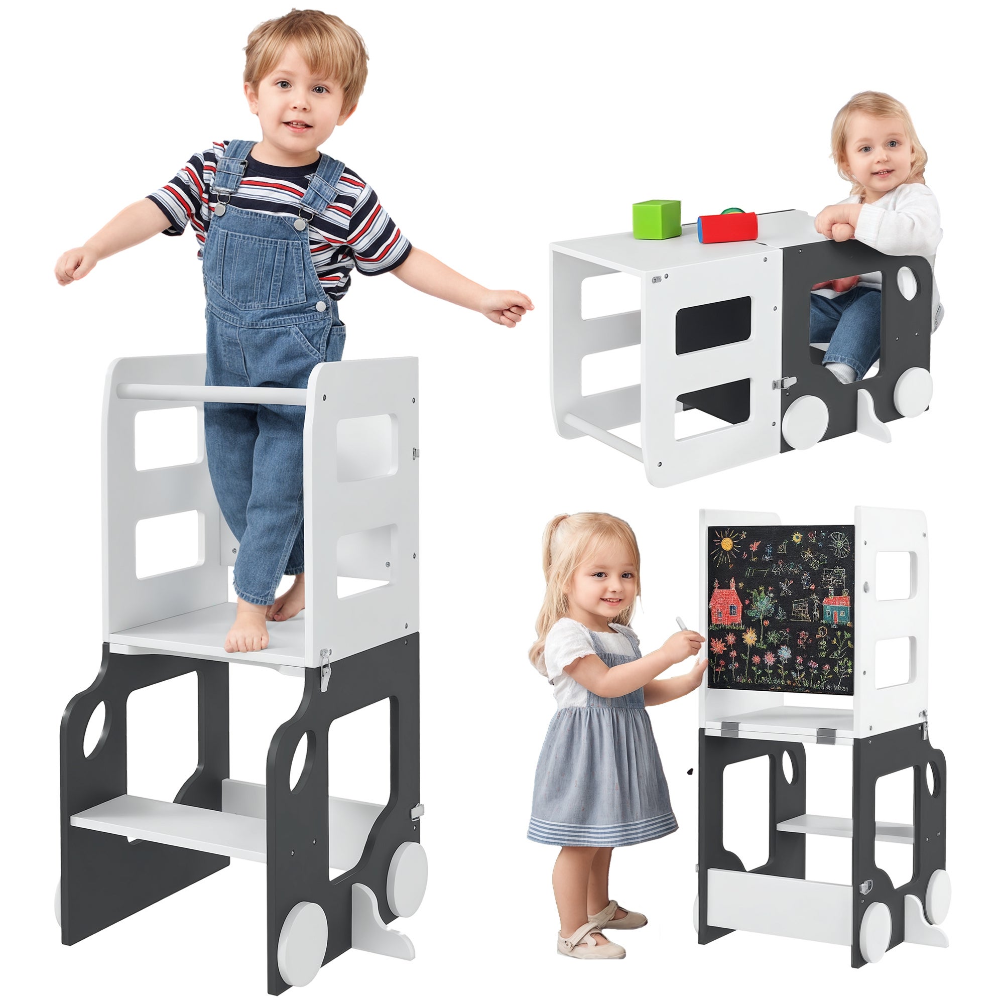 HOMCOM Tour d'observation enfant tour d'apprentissage 3 en 1 barreau h... pas cher