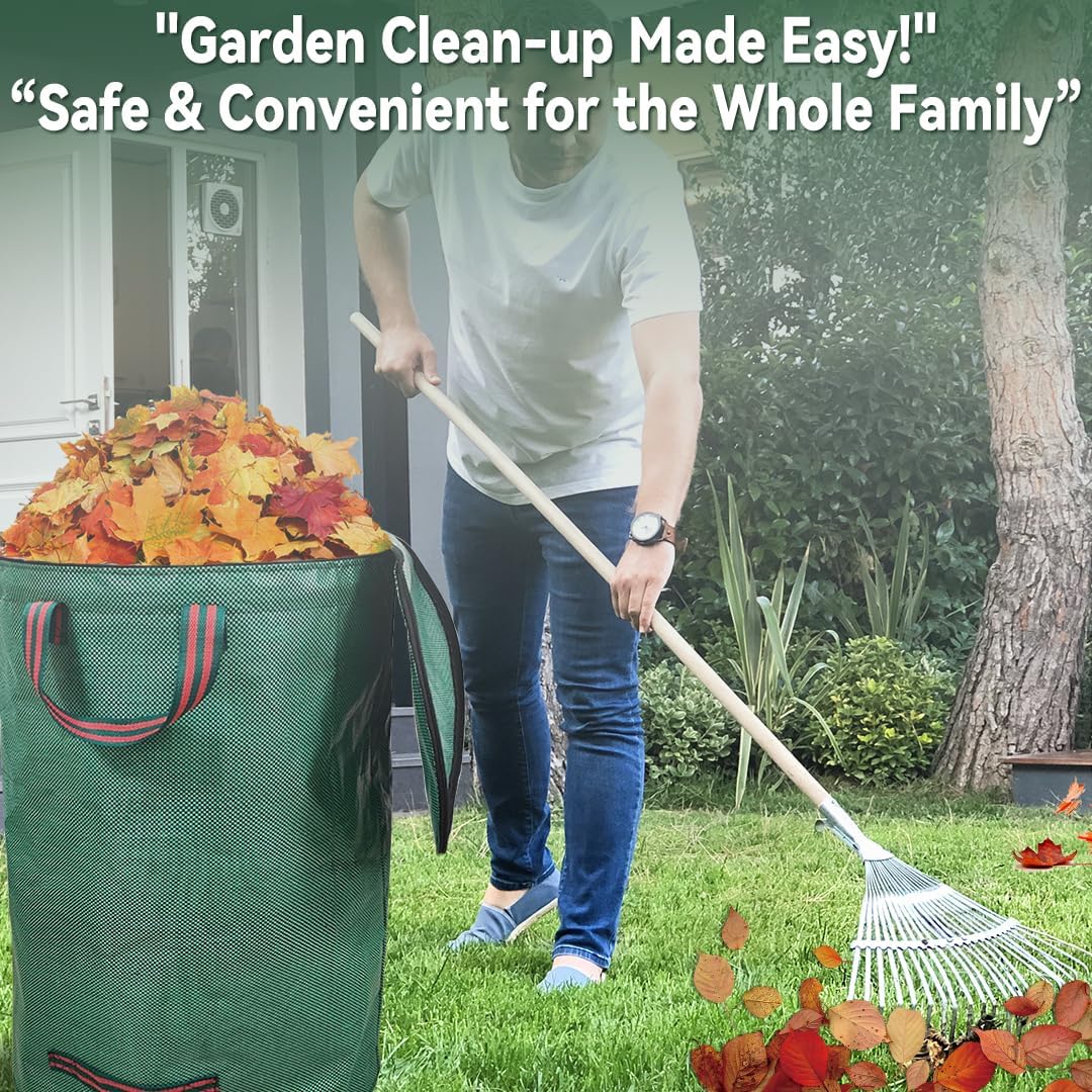 2x120L Sac à Déchets Verts de Jardin, Couvercle, Résistant, Indéchirable, Réutilisable, avec Poignées - Idéal pour Feuilles, Pelouse, Végétaux - 4