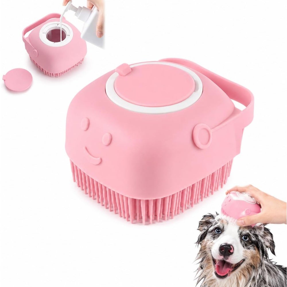 Perie de duș Homivana pentru câini/pisici, cu țepi de masaj, mâner ergonomic, cap detașabil – Baie ușoară, roz
