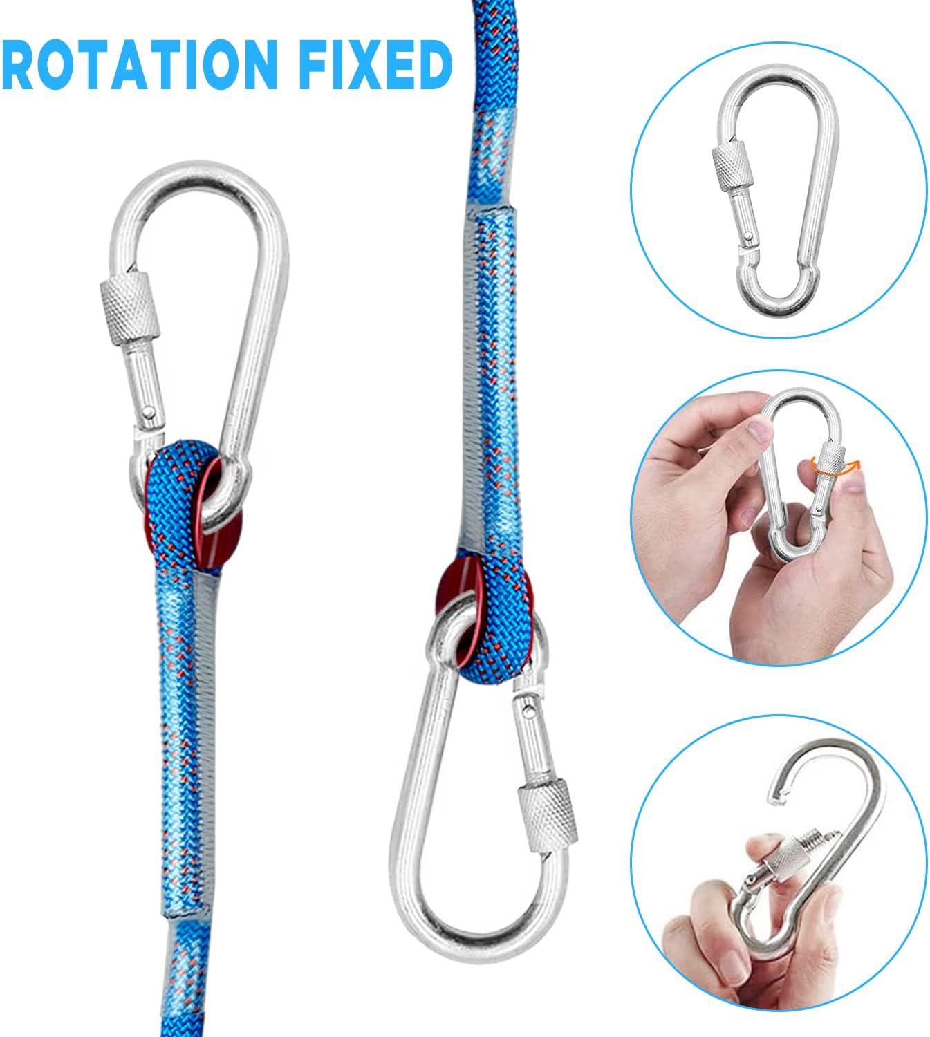 Longe d'escalade de 10 m, corde en nylon, 10 mm, avec 2 mousquetons, adaptée à l'escalade, à la descente en rappel, au sauvetage sportif - 5