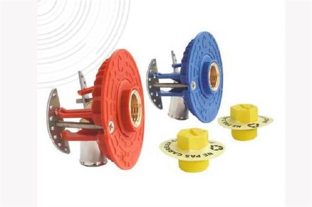 FIXOPLAC - Module double lavabo/évier- raccord à glissement coudé M12-17 - Tube Ø 10/12mm - bleu et rouge - SOMATHERM
