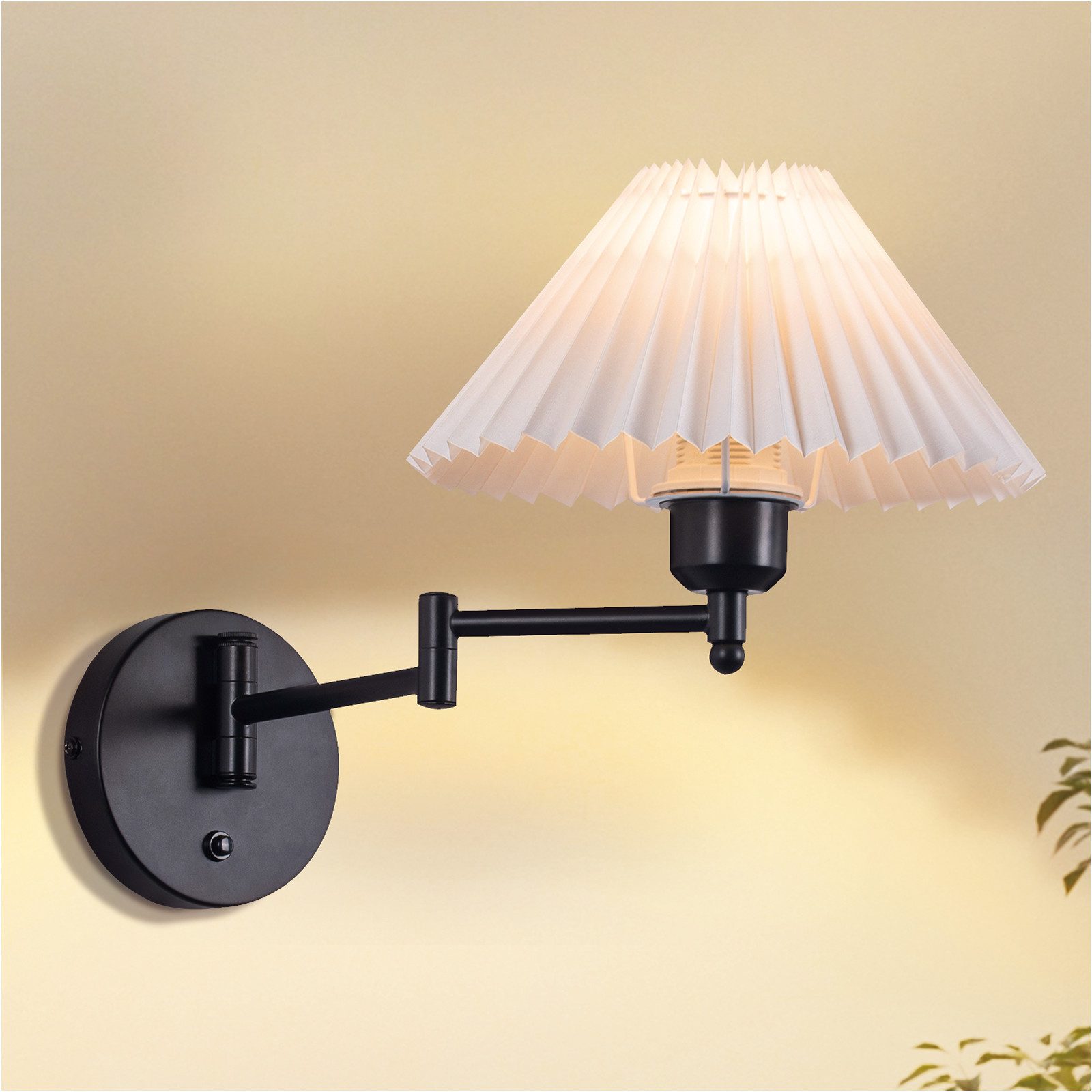 ZMH Biała, materiałowa lampa ścienna wewnętrzna E27 z abażurem w stylu retro do sypialni i schodów
